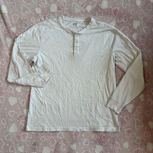 Lands’ End Men’s White Super-T Long Sleeve Henley Shirt size Medium